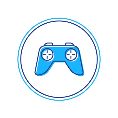 Beyaz arkaplanda izole edilmiş oyun konsolu simgesi için doldurulmuş oyun ana hatları denetleyici veya joystick. Vektör