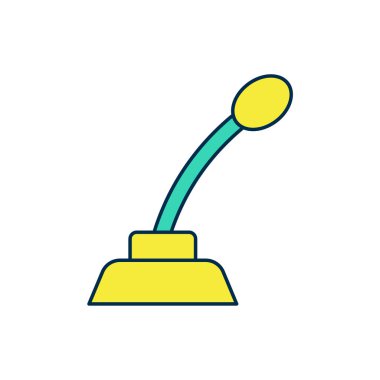 Beyaz arkaplanda izole edilmiş ana hatlı mikrofon simgesi. Radyodaki mikrofondan. Sözcü işareti. Vektör