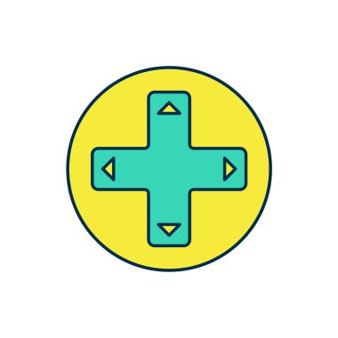 Beyaz arkaplanda izole edilmiş oyun konsolu simgesi için doldurulmuş oyun ana hatları denetleyici veya joystick. Vektör