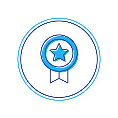 Beyaz arkaplanda izole edilmiş madalya ikonu ile oyun ana hatları dolduruldu. Oyun için seviye sonuçları. Vektör