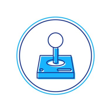 Oyun makinesi simgesi için beyaz arkaplanda izole edilmiş ana hatlı Joystick. Joystick oyun alanı. Vektör