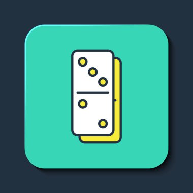 Doldurulmuş Domino simgesi mavi arkaplanda izole edildi. Turkuaz kare düğme. Vektör