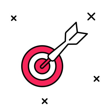 Beyaz arkaplanda izole edilmiş klasik dart tahtası ve ok simgesi. Dartboard işareti. Oyun konsepti. Vektör