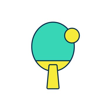 Masa tenisi ikonunu oynamak için beyaz arka planda izole edilmiş ana hat raketi doldurulmuş. Vektör