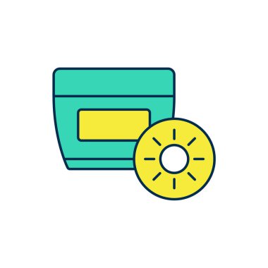 Beyaz arkaplanda izole edilmiş tüp simgesiyle ana hatlı güneş kremi. Cilt için güneş ultraviyole ışığından koruma. Vektör