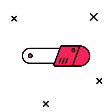 Doldurulmuş zincir testere simgesi beyaz arkaplanda izole edildi. Vektör