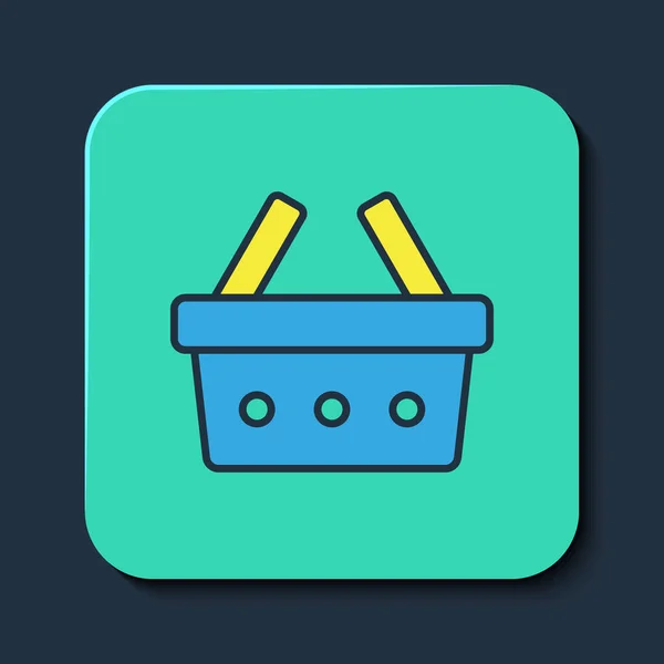 Filled outline Shopping basket icon isolated on blue background. Online buying concept. Delivery service sign. Shopping cart symbol. Turquoise square button. Vector — 图库矢量图片