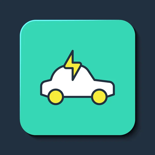 Filled outline Electric car and electrical cable plug charging icon isolated on blue background. Renewable eco technologies. Turquoise square button. Vector — 图库矢量图片