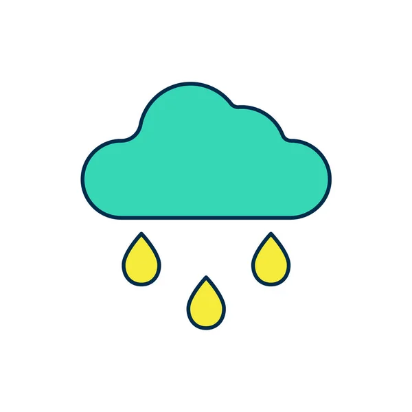 Gefüllte Umrisswolke mit Regensymbol auf weißem Hintergrund. Regenwolken mit Regentropfen. Vektor — Stockvektor