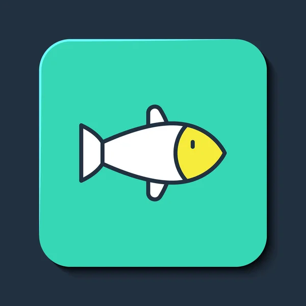 Contour rempli Icône de poisson isolé sur fond bleu. Bouton carré turquoise. Vecteur — Image vectorielle