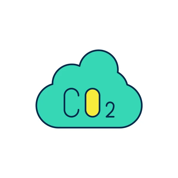 Filled outline CO2 emissions in cloud icon isolated on white background. Carbon dioxide formula, smog pollution concept, environment concept. Vector — Stock Vector