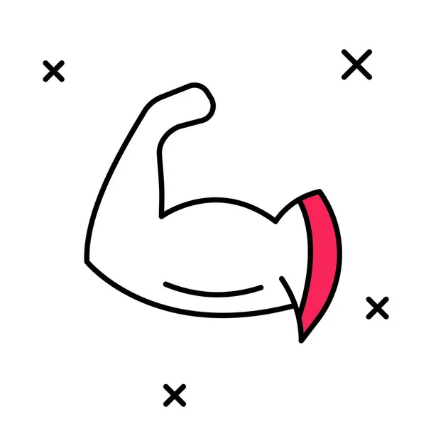 Vyplněný obrys kulturista ukazuje své svaly ikona izolované na bílém pozadí. Fit fitness síla zdraví koníček koncept. Vektor — Stockový vektor