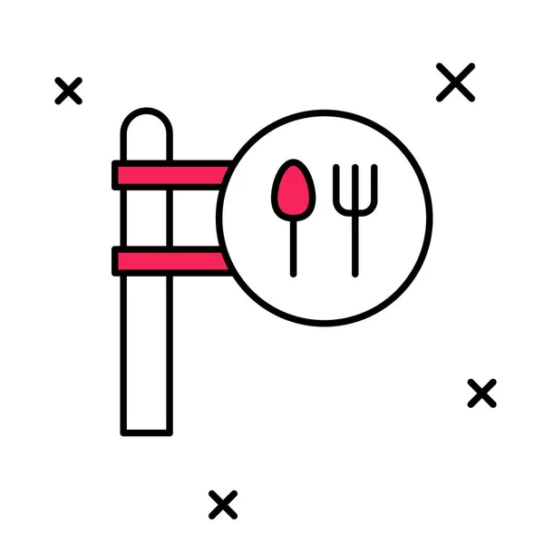 Ausgefüllte Umrisse Cafe und Restaurant Standort Symbol isoliert auf weißem Hintergrund. Gabel und Löffel signalisieren im Inneren punktgenau. Vektor. — Stockvektor