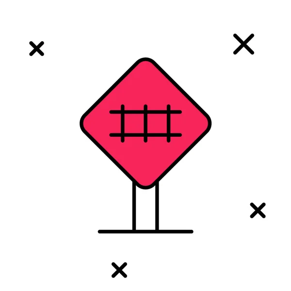 Filled outline Railroad crossing icon isolated on white background. Railway sign. Vector — 图库矢量图片