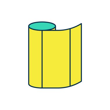 Doldurulmuş Tekstil kumaş rulo simgesi beyaz arkaplanda izole edildi. Yuvarlan, paspas, halı, halı, halı ya da kağıt rulo ikonu. Vektör