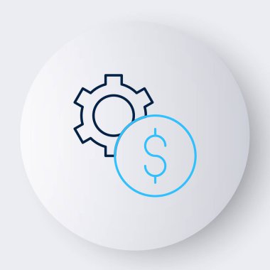 Dolar sembollü çizgi dişlisi beyaz arka planda izole edilmiş. İş ve finans kavramsal ikonu. Renkli taslak konsepti. Vektör