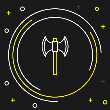 Çizgi Ortaçağ kutup balta simgesi siyah arkaplanda izole edildi. Renkli taslak konsepti. Vektör