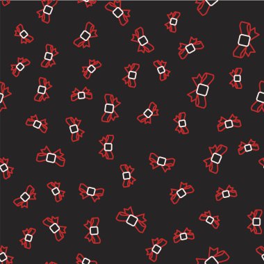 Çizgi hediyesi yay simgesi siyah arkaplanda izole edilmiş kusursuz desen. Vektör