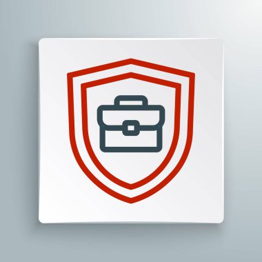 Beyaz zemin üzerinde kalkan simgesi olan çizgi çantası. Sigorta konsepti. Güvenlik, güvenlik, koruma, konsept koruma. Renkli taslak konsepti. Vektör