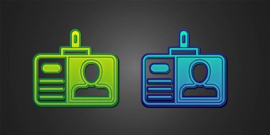 Siyah arkaplanda yeşil ve mavi kimlik simgesi var. Sunum için, şirketin kimliği için, reklam için kullanılabilir. Vektör