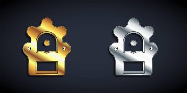 Altın ve gümüş renkli Ortaçağ taht ikonu siyah arka planda izole edilmiş. Uzun gölge tarzı. Vektör