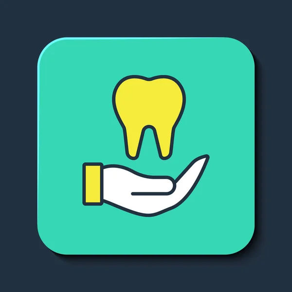 Riempito contorno icona del dente isolato su sfondo blu. Simbolo del dente per odontoiatria clinica o dentista centro medico e dentifricio pacchetto. Bottone quadrato turchese. Vettore — Vettoriale Stock