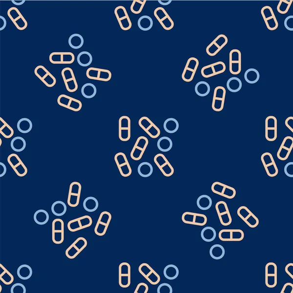 Line Medical pill bottle biohacking icon isolated seamless pattern on blue background. Pharmacy biohacking. Vector — Stockový vektor
