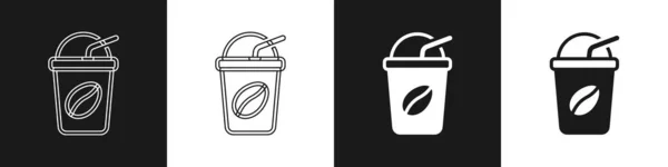 Set Iced Kaffee Symbol isoliert auf schwarz-weißem Hintergrund. Vektor — Stockvektor