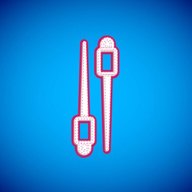 Mavi arka planda beyaz yemek çubukları simgesi var. Asya yemekleri için tahta Kore çubukları. Doğulu aletler. Vektör