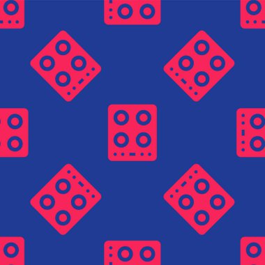 Kırmızı Gaz fırın simgesi mavi arkaplanda izole edilmiş. Mutfak tabelaları. Dört daire ocağı olan bir hob. Vektör