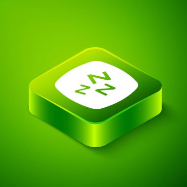 Yeşil arkaplanda izole edilmiş Uykucu simgesi. Uykucu Zzzz konuşma balonu. Yeşil kare düğmesi. Vektör