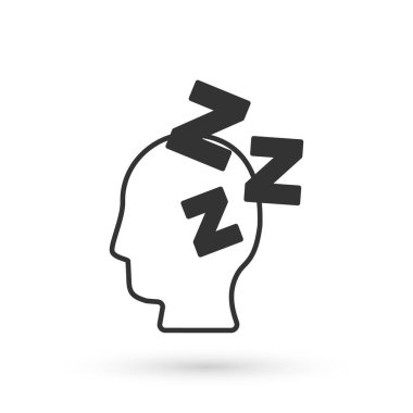 Gri Rüya simgesi beyaz arkaplanda izole edildi. Uyku, dinlenme, rüya kavramı. Dinlenmek ve rahatlamak için. Vektör