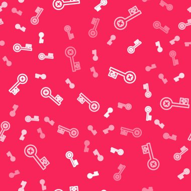 Beyaz çizgi Kırmızı arkaplanda eski anahtar simgesi izole edilmiş. Vektör