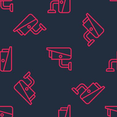 Kırmızı çizgi güvenlik kamerası ikonu siyah arkaplanda kusursuz desen izole etti. Vektör