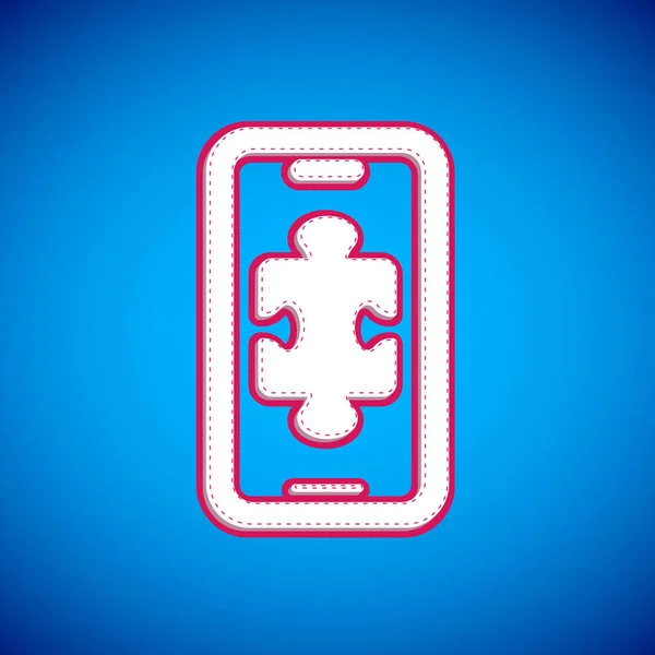 Witte Smartphone en spelen in het spel pictogram geïsoleerd op blauwe achtergrond. Mobiel spelconcept. Vector — Stockvector