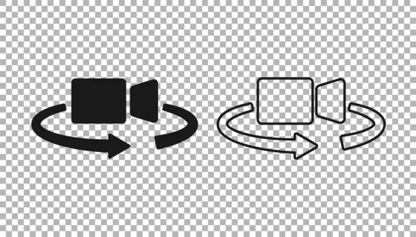Ícone de vista preto 360 graus isolado em fundo transparente. Realidade virtual. Ângulo câmera de 360 graus. Foto do Panorama. Vetor — Vetor de Stock