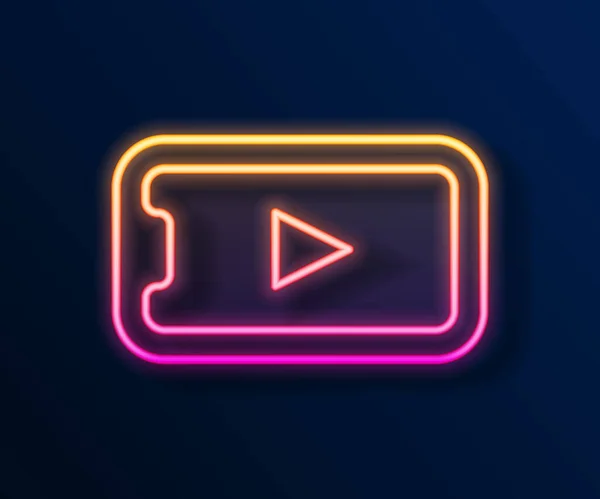 Світлова неонова лінія Онлайн гра відео значок ізольовано на чорному тлі. Смартфон і плівка з ігровим знаком. Векторні — стоковий вектор