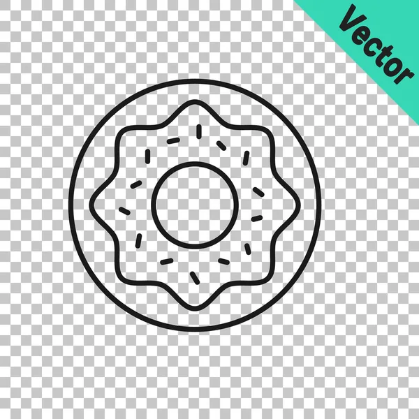 Donut línea negra con icono de esmalte dulce aislado sobre fondo transparente. Vector — Vector de stock
