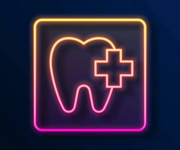 Línea de neón brillante Icono de ubicación de la clínica dental aislado sobre fondo negro. Vector — Vector de stock