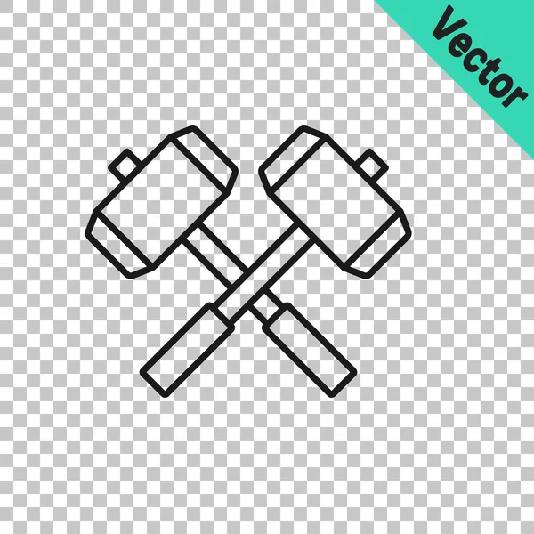 Black line Medieval crossed battle hammers icon isolated on transparent background. Vector — Stock vektor