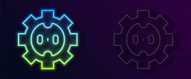 Parlayan neon hattı elektrik çıkış simgesi siyah arkaplanda izole edildi. Elektrik prizi. Rosette sembolü. Vektör
