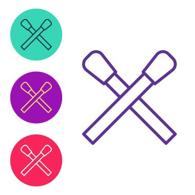 Beyaz arkaplanda izole edilmiş ateş simgesi ile çizgi yakma kibriti. Ateşle maç. Kibrit işareti. Simgeleri renklendirin. Vektör