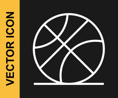 Siyah arka planda beyaz çizgi basketbol ikonu izole edildi. Spor sembolü. Vektör