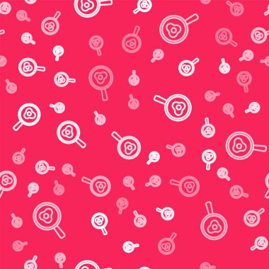 Kızartma ikonunda kızarmış yumurta kırmızı arka planda izole edilmiş pürüzsüz desen. Kızartma veya kızartma gıda sembolü. Vektör