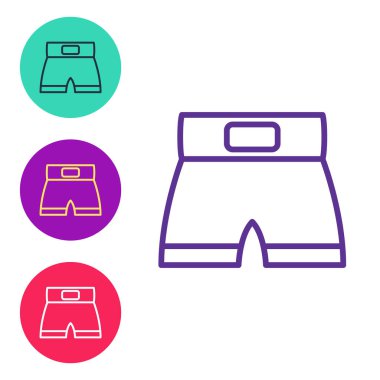 Beyaz arkaplanda çizgi boks kısa simgesi izole edildi. Simgeleri renklendirin. Vektör