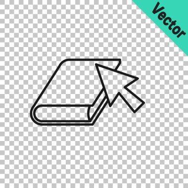 Siyah çizgi çevrimiçi kitap simgesi şeffaf arkaplanda izole edildi. İnternet eğitimi konsepti, e-öğrenme kaynakları, uzak online kurslar. Vektör