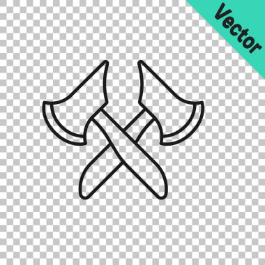 Siyah çizgi tahta balta simgesi şeffaf arkaplanda izole edildi. Oduncu baltası. Vektör