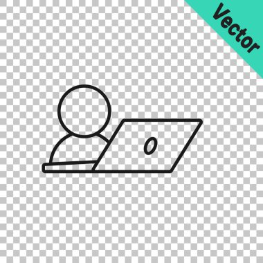 Siyah çizgi Görüntü sohbet konferansı simgesi şeffaf arkaplanda izole edildi. Çevrimiçi iş görüşmesi formu. Uzak proje yönetimi. Vektör