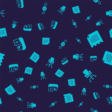 Kargo gemisini kutu teslimatı, defter, para değişimi ve ofis sandalyesini pürüzsüz bir şablona ayarlayın. Vektör