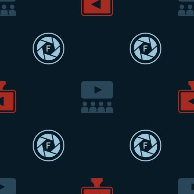 Çevrimiçi oyun videosunu, sinema salonunu ekran ve kamera panjurlarıyla kusursuz desen üzerine ayarla. Vektör